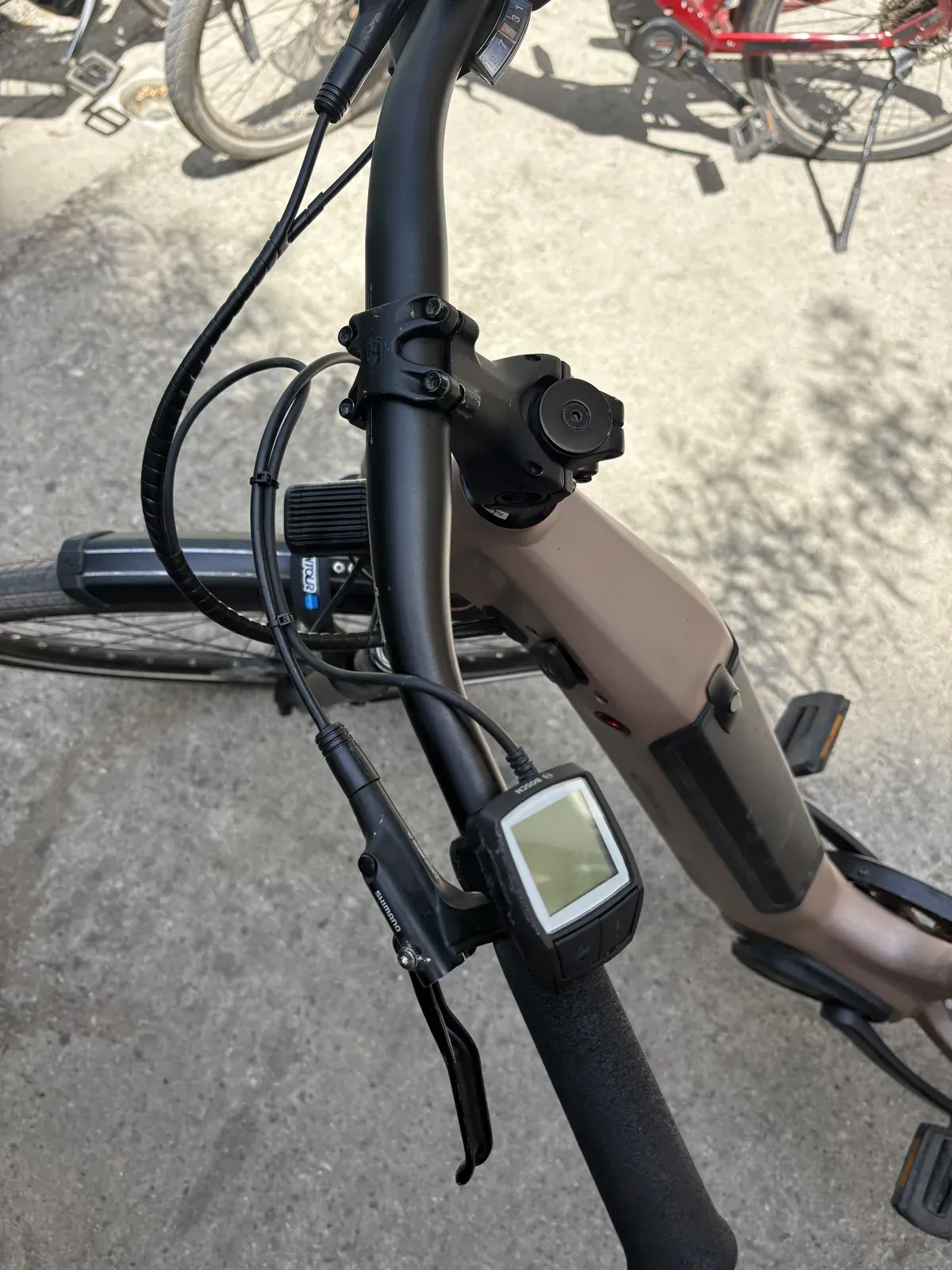 Cresta handlebar controls, brake lever and Bosch display