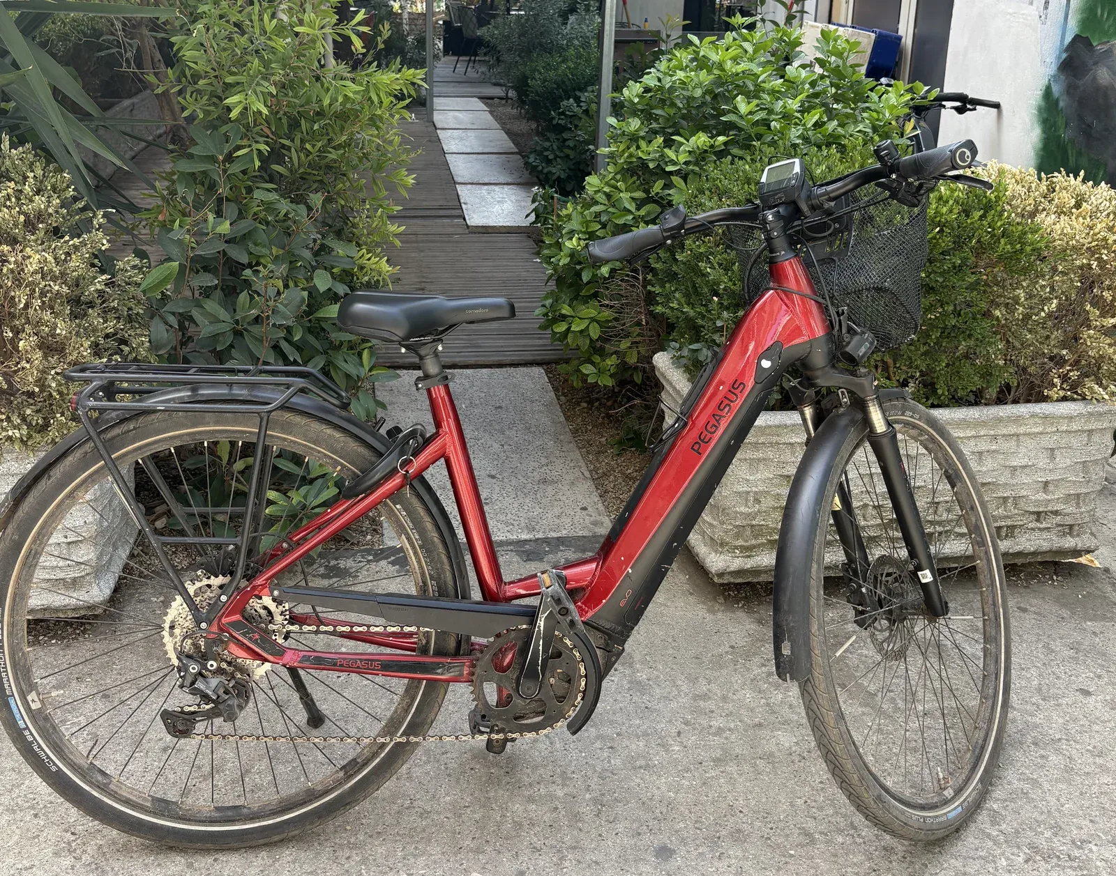 Actual red Pegasus Premio EVO 10 Lite e-bike offered for sale in Tirana
